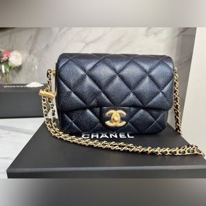 Authentic Chanel w RECEIPT /21K My Perfect Mini Iridescent GHW Classic Flap Logo